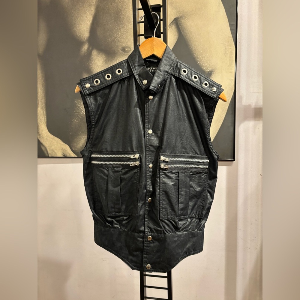 Black Bugle Boy Vest with Zippers and Grommets 80s Breakdancing Goth